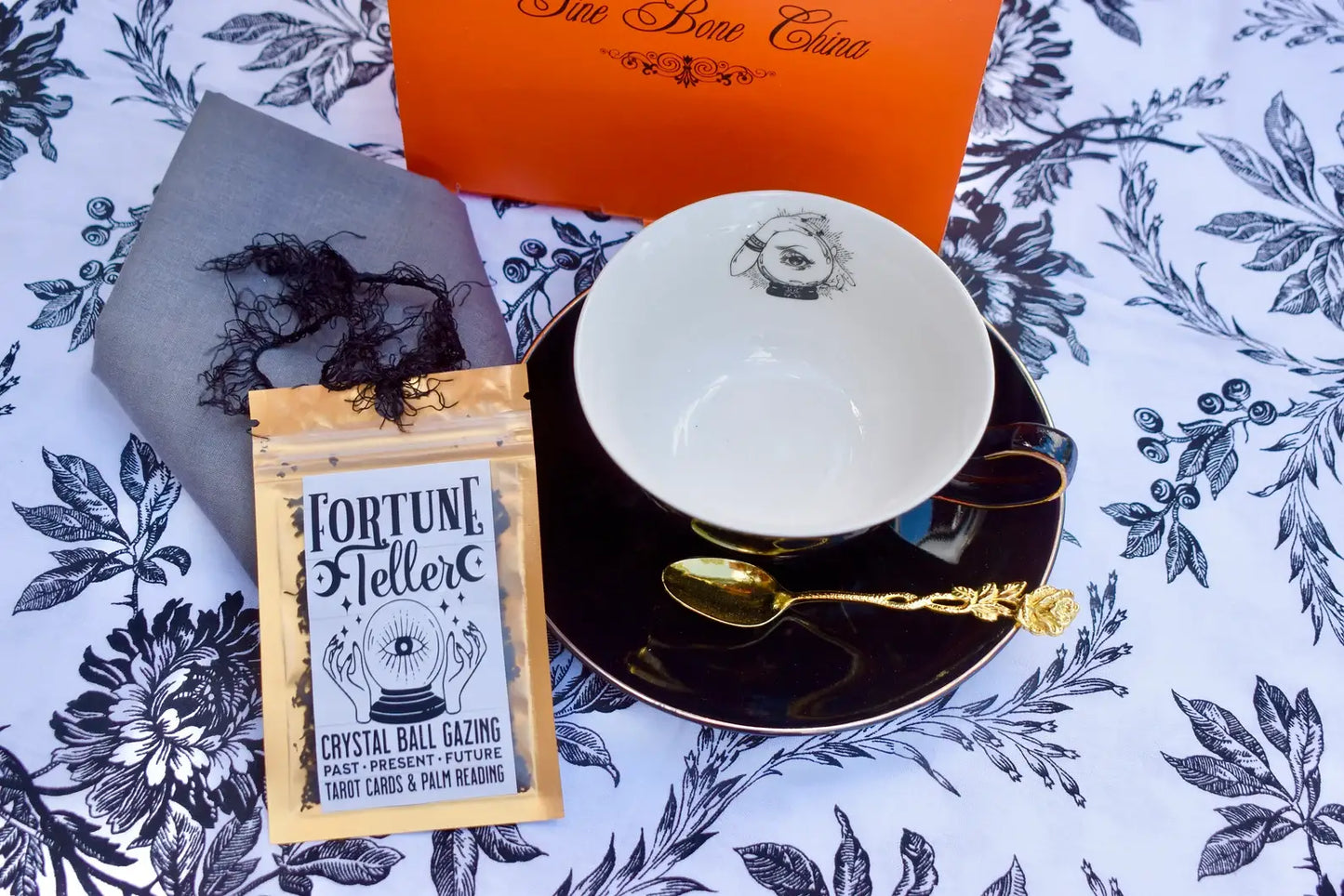 Madam Coco's Divination Crystal Ball Black and Gold Teacup and Saucer