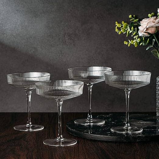 Ribbed Coupe Cocktail Glasses - Set of 4