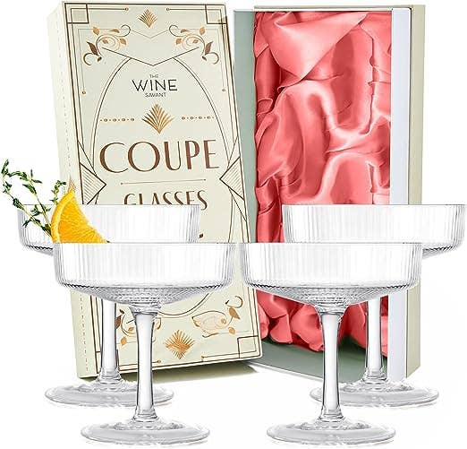 Coupe Glasses Ribbed Coupe Cocktail Glasses 7 oz | Set of 4